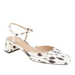 NEW BCBG Dalmatian Print Ankle Strap Heels Cow Print Square Toe Calf Hair